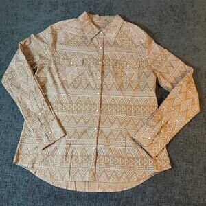 Outback Trading Company XL Womens Aztec Western Snap Shirt in Tan/Brown Color